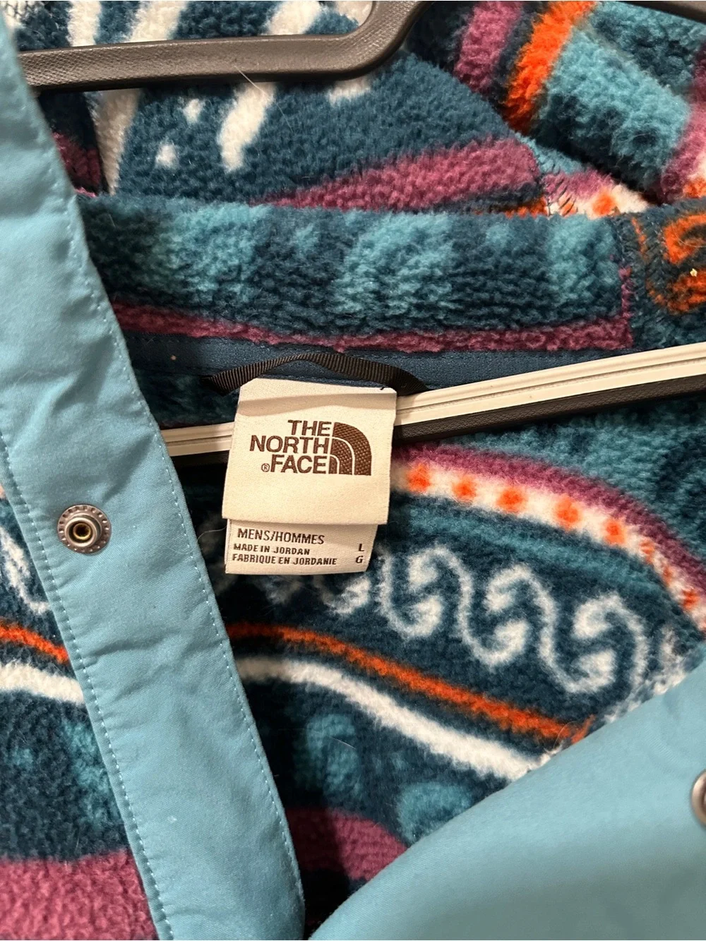 The North Face Multicolor Patterned Fleece Jacket with Light Blue Trim
